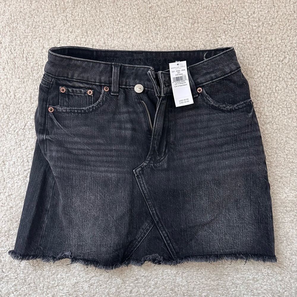 Black Denim Mini Skirt with Raw Hem
